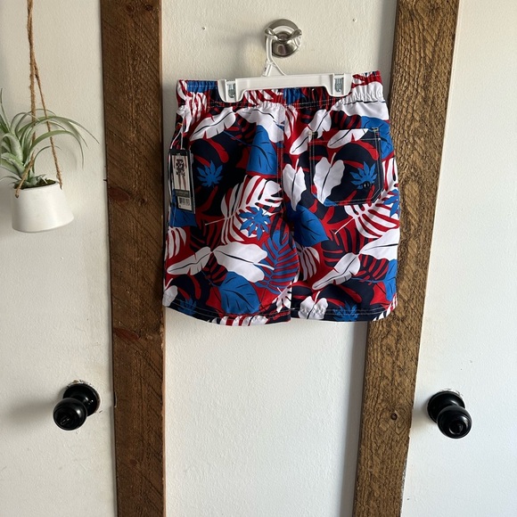 New US Polo Assn Boys Tropical Swim Trunks Size Medium Red White Blue - Picture 7 of 12